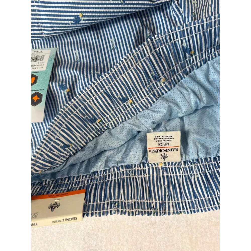 Rainforest Mens Bering Sea‎ Striped Martini Swim Trunks RF02A4237 Blue Small NWT